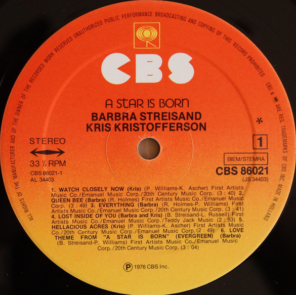 Streisand* & Kristofferson* - A Star Is Born (LP, Album, Gat)