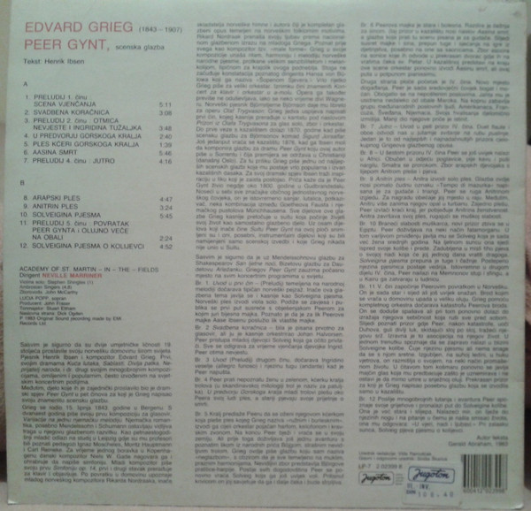 Grieg* - The Academy Of St. Martin-in-the-Fields, Lucia Popp, Ambrosian Singers*, Neville Marriner* - Peer Gynt, Scenska Glazba (LP, Album)