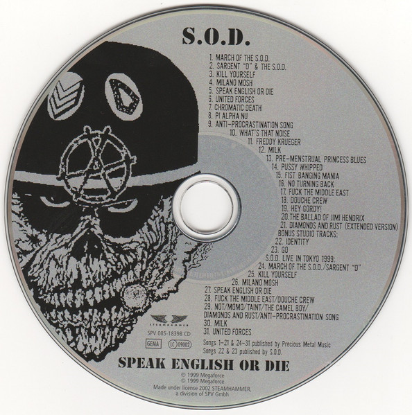 S.O.D.: Stormtroopers Of Death* - Speak English Or Die (CD, Album, RE, RM, S/Edition, Pla)