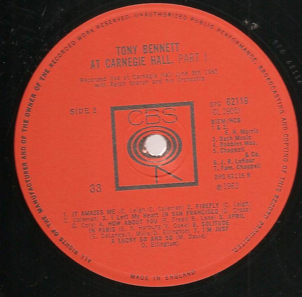 Tony Bennett With Ralph Sharon And His Orchestra - Tony Bennett At Carnegie Hall, Part I (LP, Mono)