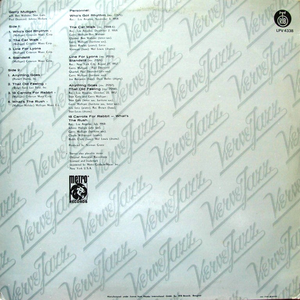 Gerry Mulligan With Ben Webster, Stan Getz, Paul Desmond & Johnny Hodges - Gerry Mulligan (LP, Comp)