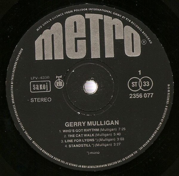 Gerry Mulligan With Ben Webster, Stan Getz, Paul Desmond & Johnny Hodges - Gerry Mulligan (LP, Comp)
