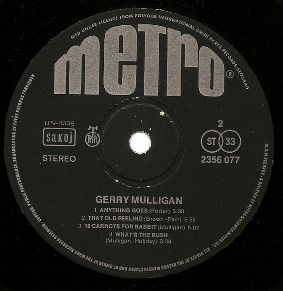 Gerry Mulligan With Ben Webster, Stan Getz, Paul Desmond & Johnny Hodges - Gerry Mulligan (LP, Comp)
