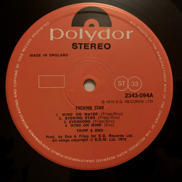 Fripp & Eno - Evening Star (LP, Album, RE)