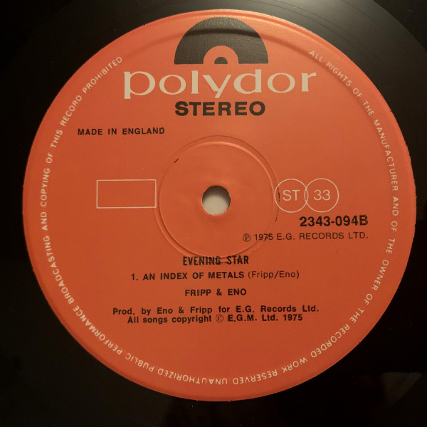 Fripp & Eno - Evening Star (LP, Album, RE)