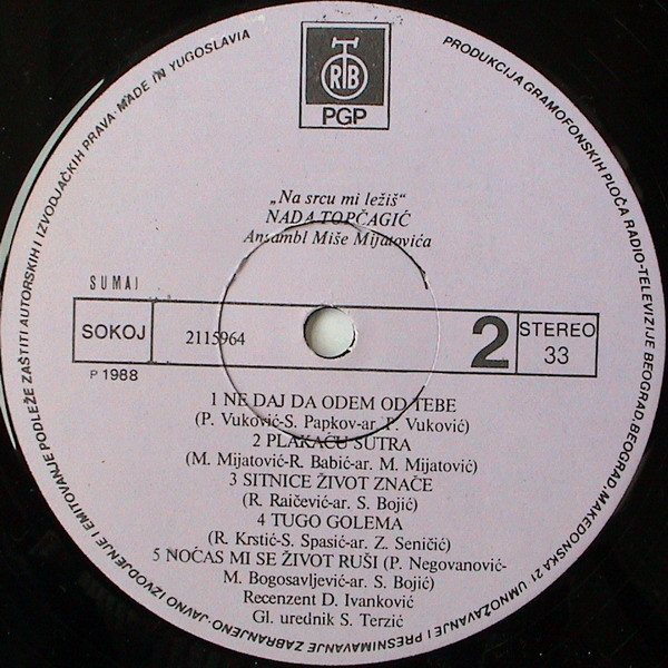 Nada Topčagić - Na Srcu Mi Ležiš (LP, Album)