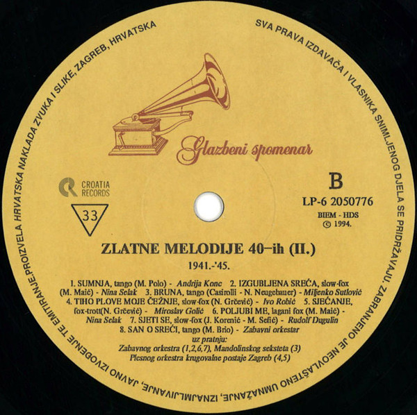 Various - Zlatne Melodije 40-ih 2 (LP, Comp, Mono)