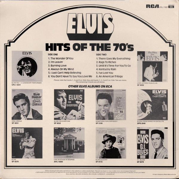 Elvis Presley - Hits Of The 70's (LP, Comp)
