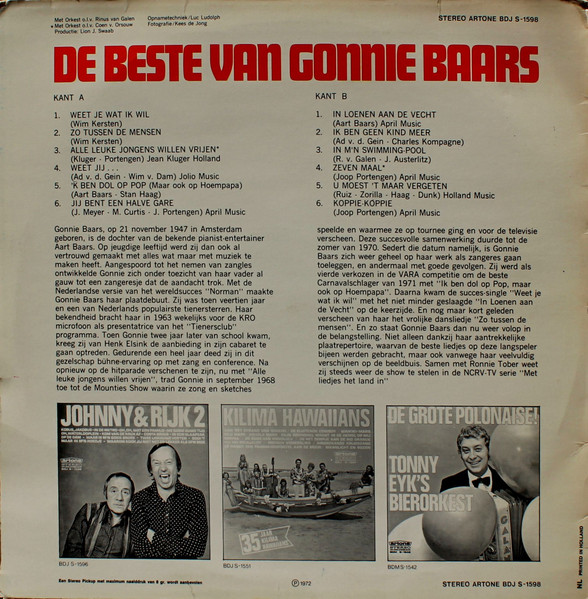 Gonnie Baars - De Beste Van Gonnie Baars (LP, Comp)