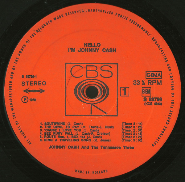 Johnny Cash - Hello, I'm Johnny Cash (LP, Album, Gat)