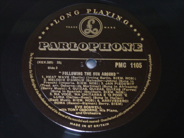 Eve Boswell With Tony Osborne And His Orchestra - Following The Sun Around (LP, Album, Mono)