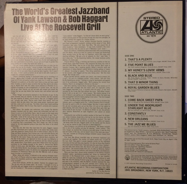 The World's Greatest Jazzband Of Yank Lawson And Bob Haggart - Live At The Roosevelt Grill (LP, Album, RE)