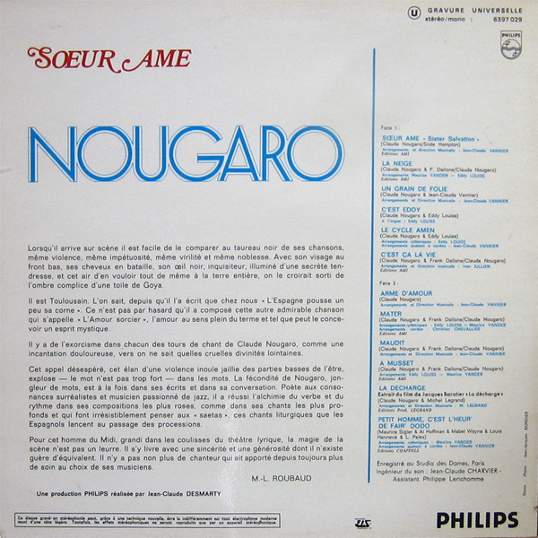 Nougaro* - Sœur Âme (LP, Album)