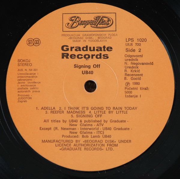 UB40 - Signing Off (LP, Album)
