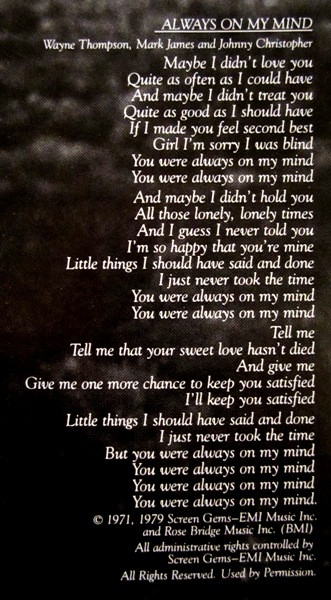 Willie Nelson - Always On My Mind (LP, Album, Ter)