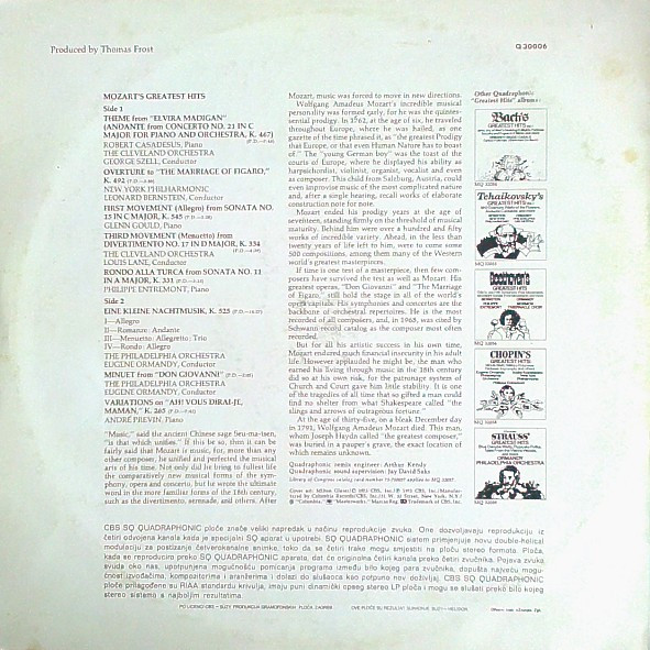 Mozart* - Mozart's Greatest Hits (LP, Comp, Quad)