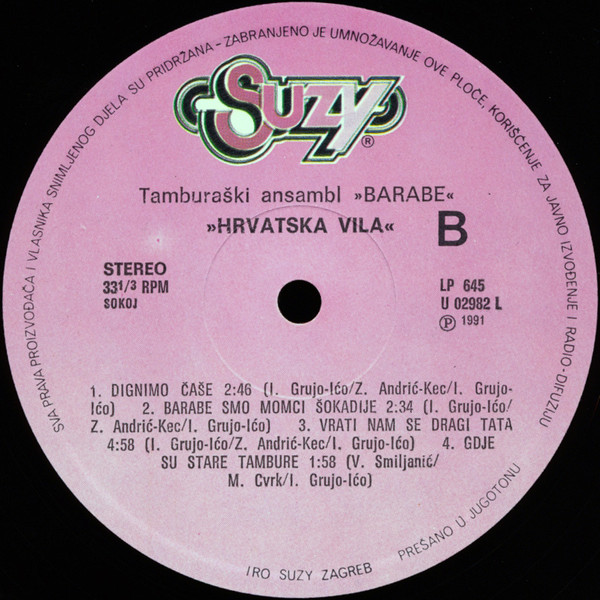 Tamburaški Ansambl Barabe - Hrvatska Vila (LP, Album)