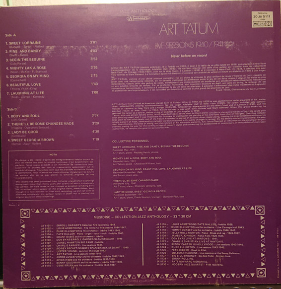 Art Tatum - Live Sessions 1940/1941 (LP, RE)