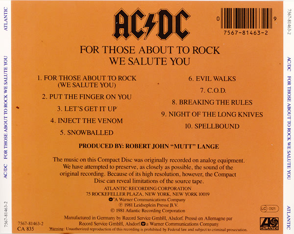 AC/DC - For Those About To Rock We Salute You (CD, Album, RP)