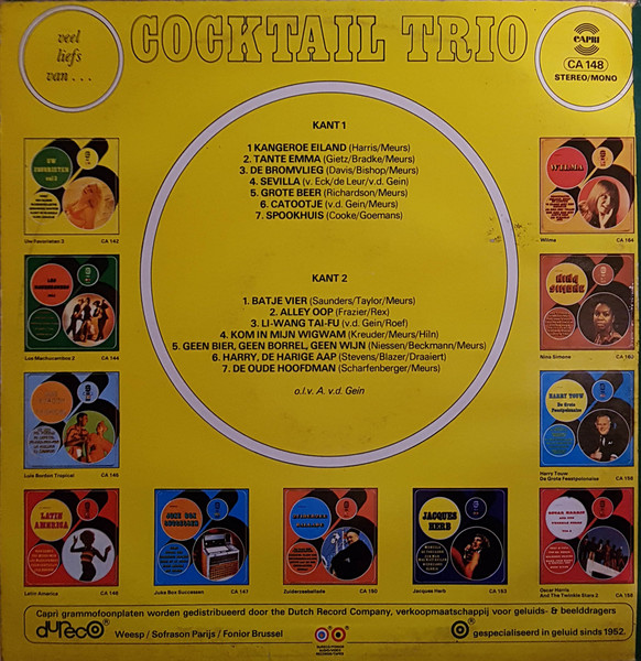 Het Cocktail Trio* o.l.v. Ad v.d. Gein* - Veel Liefs Van... Het Cocktail Trio (LP, Comp, Mono)