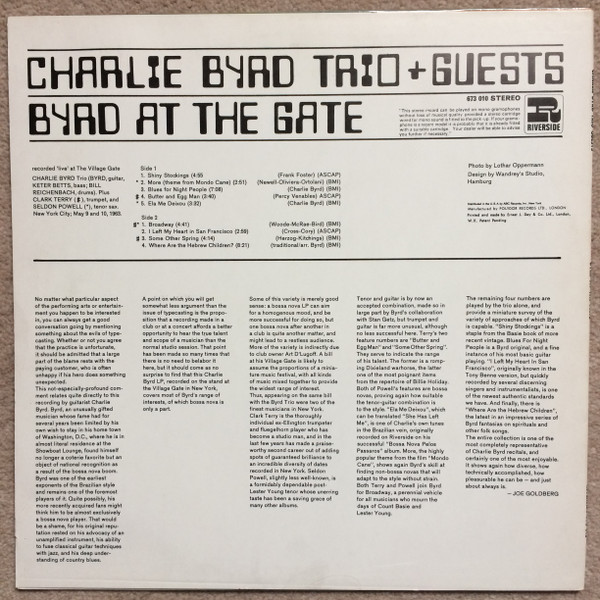 Charlie Byrd Trio (& Guests)* - Byrd At The Gate (LP, Album, RE, Bla)