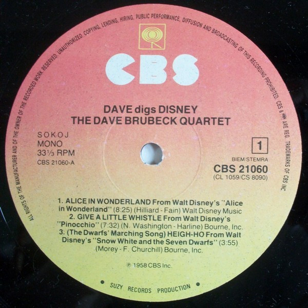 The Dave Brubeck Quartet - Dave Digs Disney (LP, Album, Mono, RE)