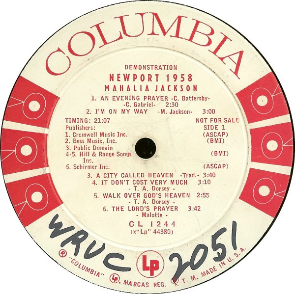 Mahalia Jackson - Newport 1958 (LP, Album, Mono, Promo)