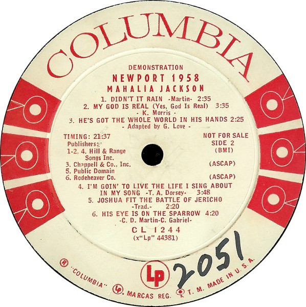 Mahalia Jackson - Newport 1958 (LP, Album, Mono, Promo)