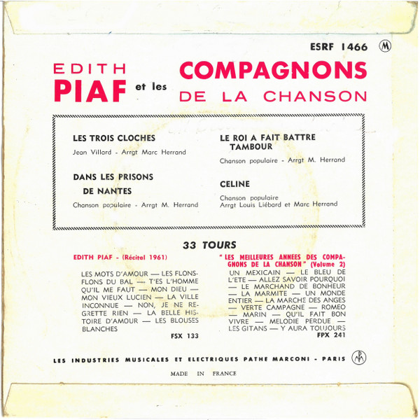 Edith Piaf Avec Les Compagnons De La Chanson - Les 3 Cloches (7