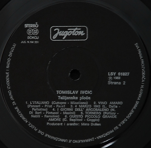 Tomislav Ivčić - Talijanska Ploča (LP, Album, Bla)
