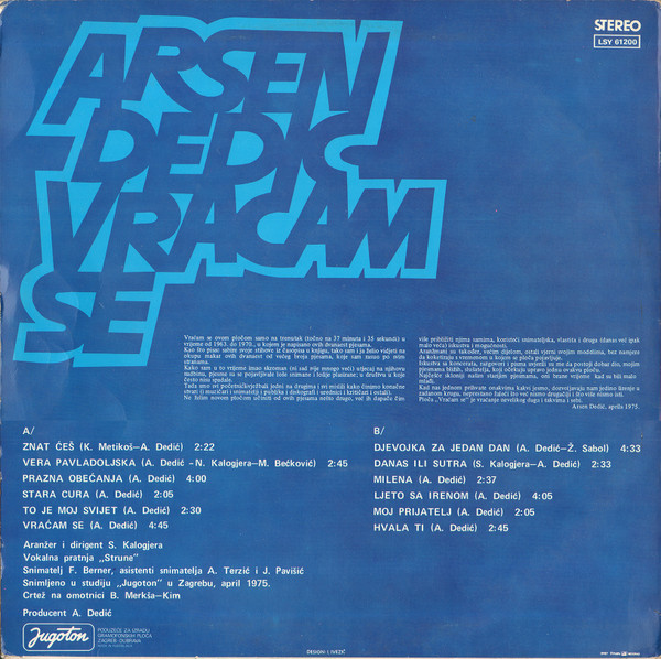 Arsen Dedić - Vraćam Se (LP, Album)