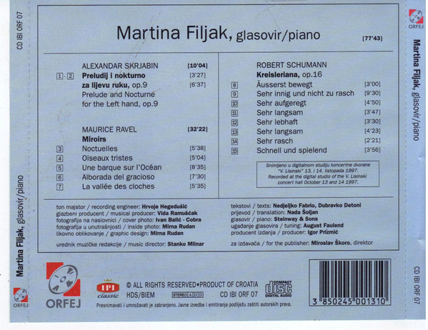 Martina Filjak - Glasovir = Piano (CD, Album)