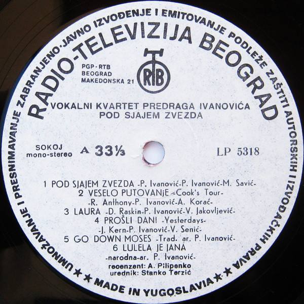 Vokalni Kvartet Predraga Ivanovića - Pod Sjajem Zvezda (LP, Comp, Mono)