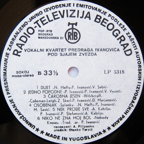 Vokalni Kvartet Predraga Ivanovića - Pod Sjajem Zvezda (LP, Comp, Mono)