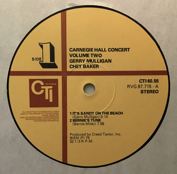 Gerry Mulligan, Chet Baker - Carnegie Hall Concert Volume 2 (LP, Album, Gat)