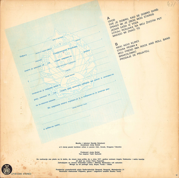 Rani Mraz - Mojoj Mami, Umesto Maturske Slike U Izlogu (LP, Album, RP)