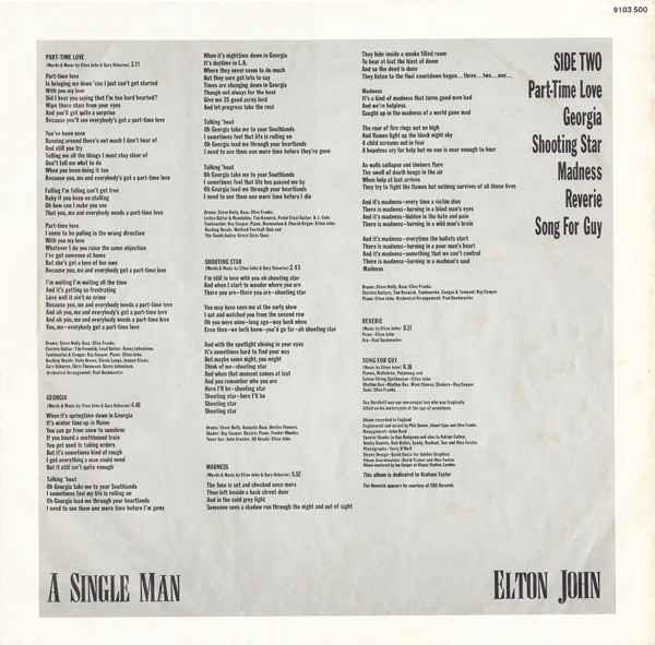 Elton John - A Single Man (LP, Album, Gat)