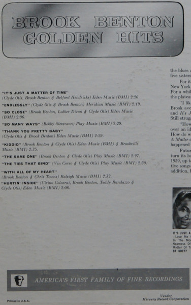 Brook Benton - Brook Benton's Golden Hits (LP, Comp, RE, Ter)