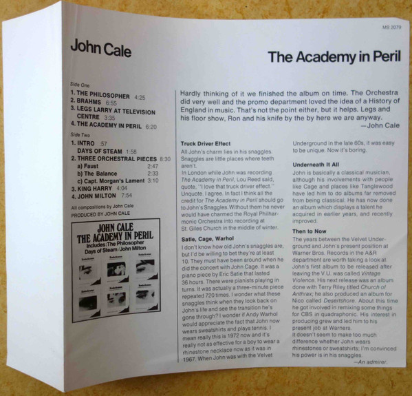 John Cale - The Academy In Peril (LP, Album, Promo, Gat)