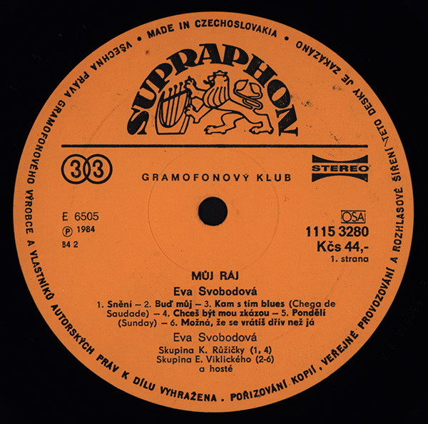 Eva Svobodová - Můj Ráj (LP, Album, Club)