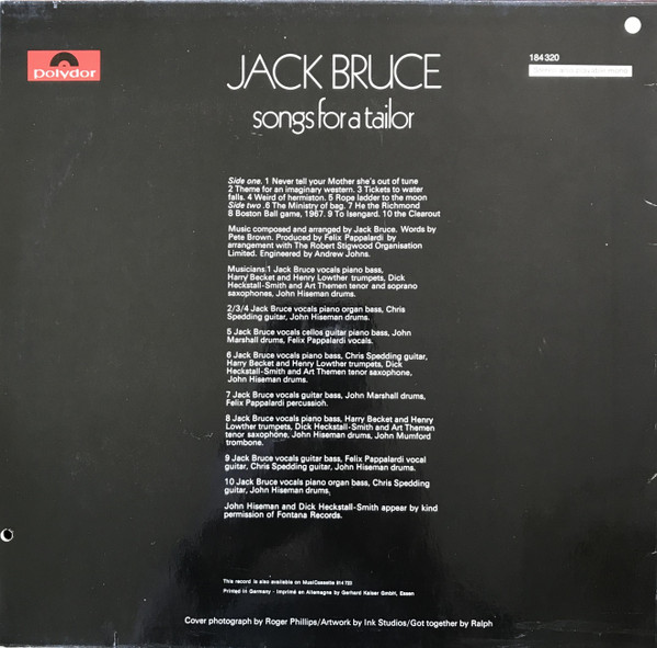 Jack Bruce Featuring Dick Heckstall-Smith, Jon Hiseman, Chris Spedding, Felix Pappalardi, John Marshall - Songs For A Tailor (LP, Album, RP)