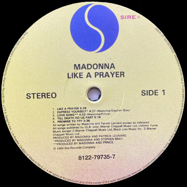 Madonna - Like A Prayer (LP, Album, RE)