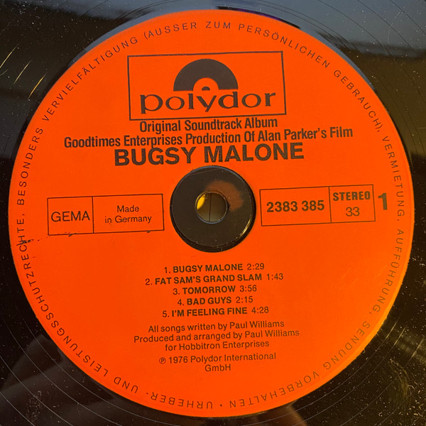 Paul Williams (2) - Bugsy Malone (Original Soundtrack Recording) (LP, Album, Gat)