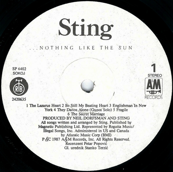 Sting - ...Nothing Like The Sun (LP, Album, Whi)