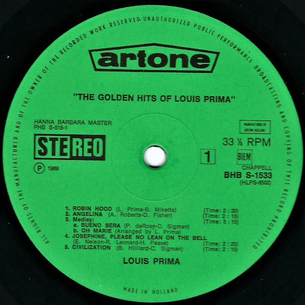 Louis Prima - The Golden Hits Of Louis Prima (LP, Comp)