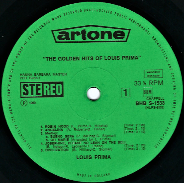 Louis Prima - The Golden Hits Of Louis Prima (LP, Comp)