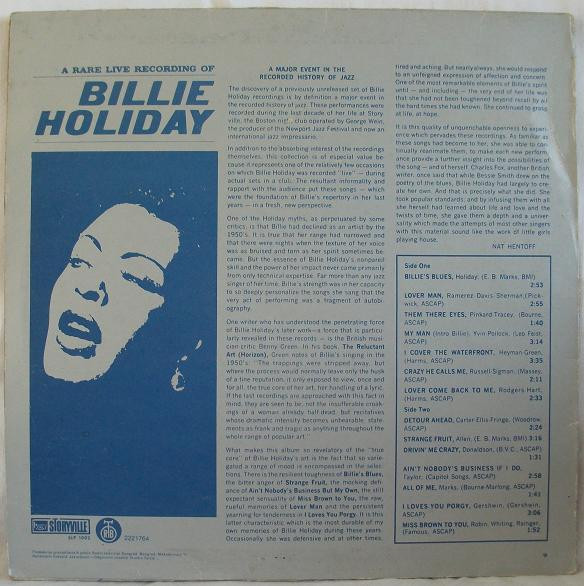 Billie Holiday - A Rare Live Recording (LP, Album)