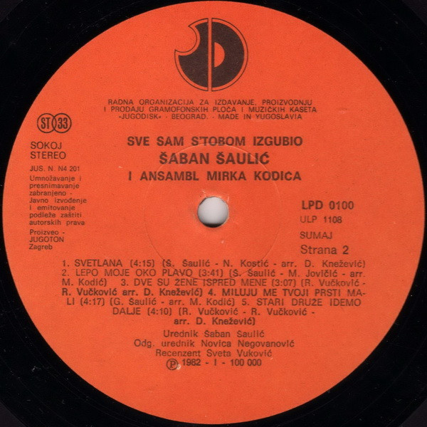 Šaban Šaulić - Sve Sam S Tobom Izgubio (LP, Album)