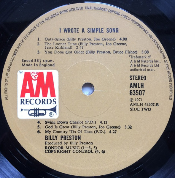 Billy Preston - I Wrote A Simple Song (LP, Album)