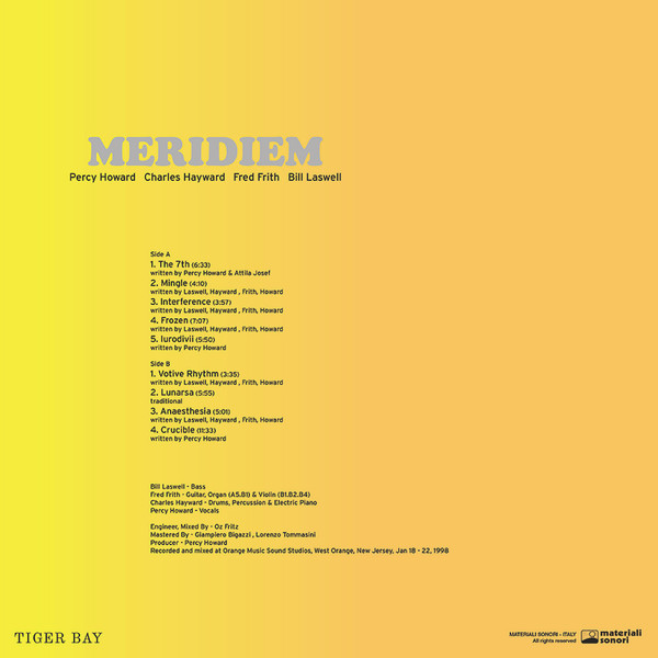 Percy Howard, Charles Hayward, Fred Frith, Bill Laswell - Meridiem (LP, Album, RE)